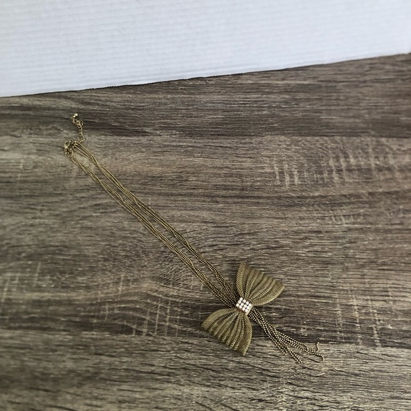 Vtg Gold Bow Rhinestone Necklace - Picture 7 of 15